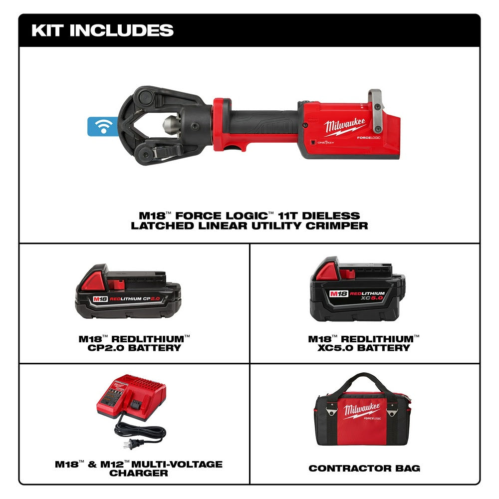 Milwaukee 2876-22 M18 FORCE LOGIC 11T Dieless Latched Linear Utility Crimper - 2