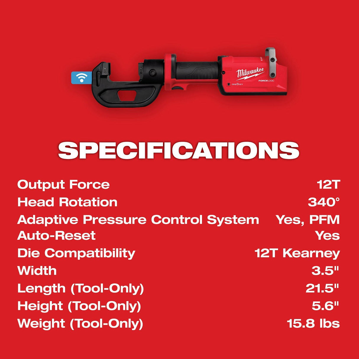 Milwaukee 2878K-20 M18 FORCE LOGIC 12T Kearney Linear Crimper (Tool Only) - 6