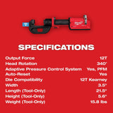 Milwaukee 2878K-20 M18 FORCE LOGIC 12T Kearney Linear Crimper (Tool Only) - 6