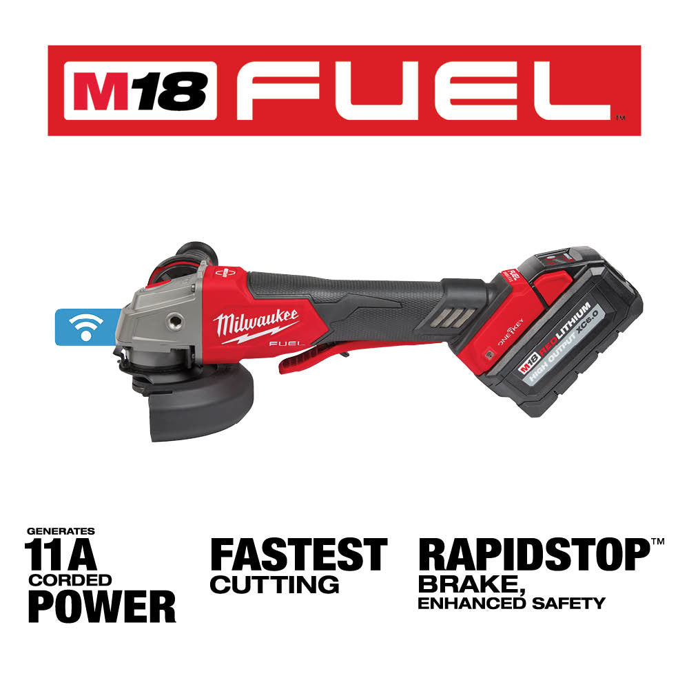 Milwaukee 2882-22 M18 FUEL™ 4-1/2" / 5" Braking Grinder w/ ONE-KEY™  Paddle Switch, No-Lock Kit - 19