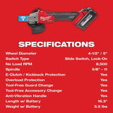 Milwaukee 2883-22 M18 FUEL™ 4-1/2" / 5" Braking Grinder w/ ONE-KEY™  Slide Switch, Lock-On Kit - 20