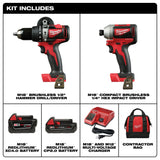 Milwaukee 2893-22CX M18 Brushless Hammer Drill/Impact Combo Kit 2.0,4.0 - 4