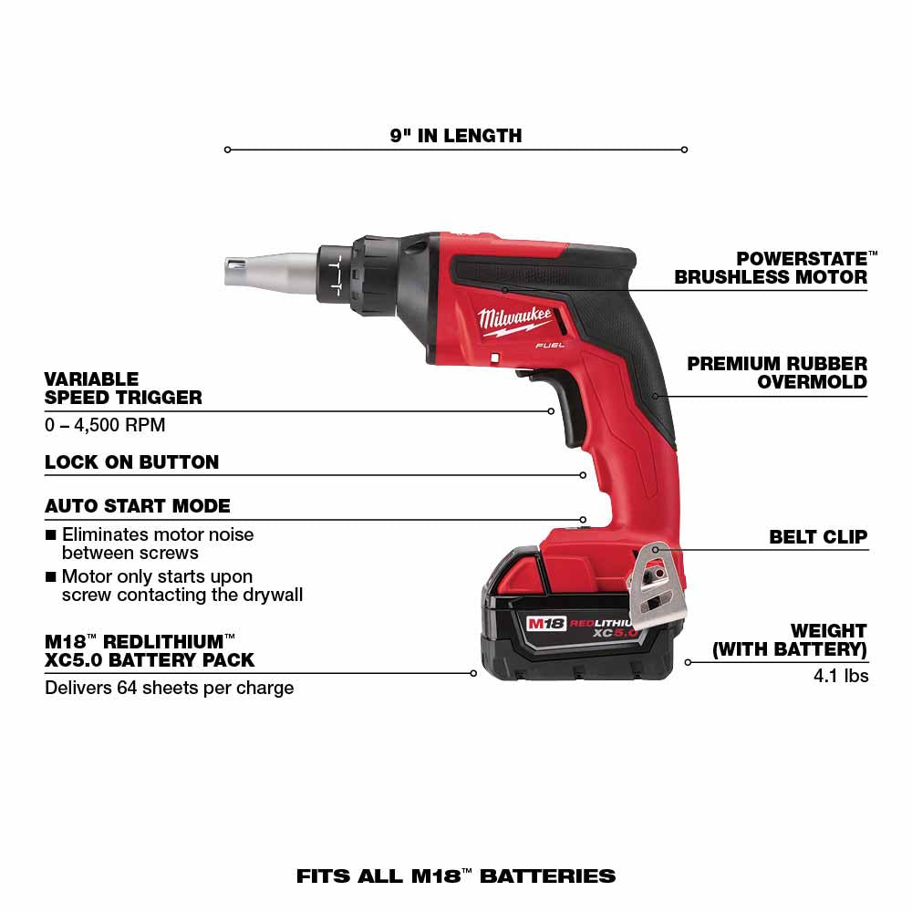 Milwaukee 2896-22 M18 FUEL Drywall Screw Gun / Impact Combo Kit with XC Batteries - 6