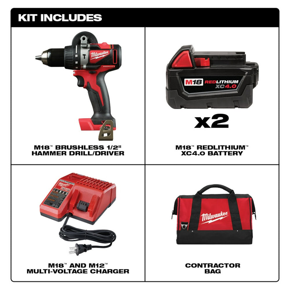 Milwaukee 2902-22 M18 Brushless 1/2" Hammer Drill Kit - 3