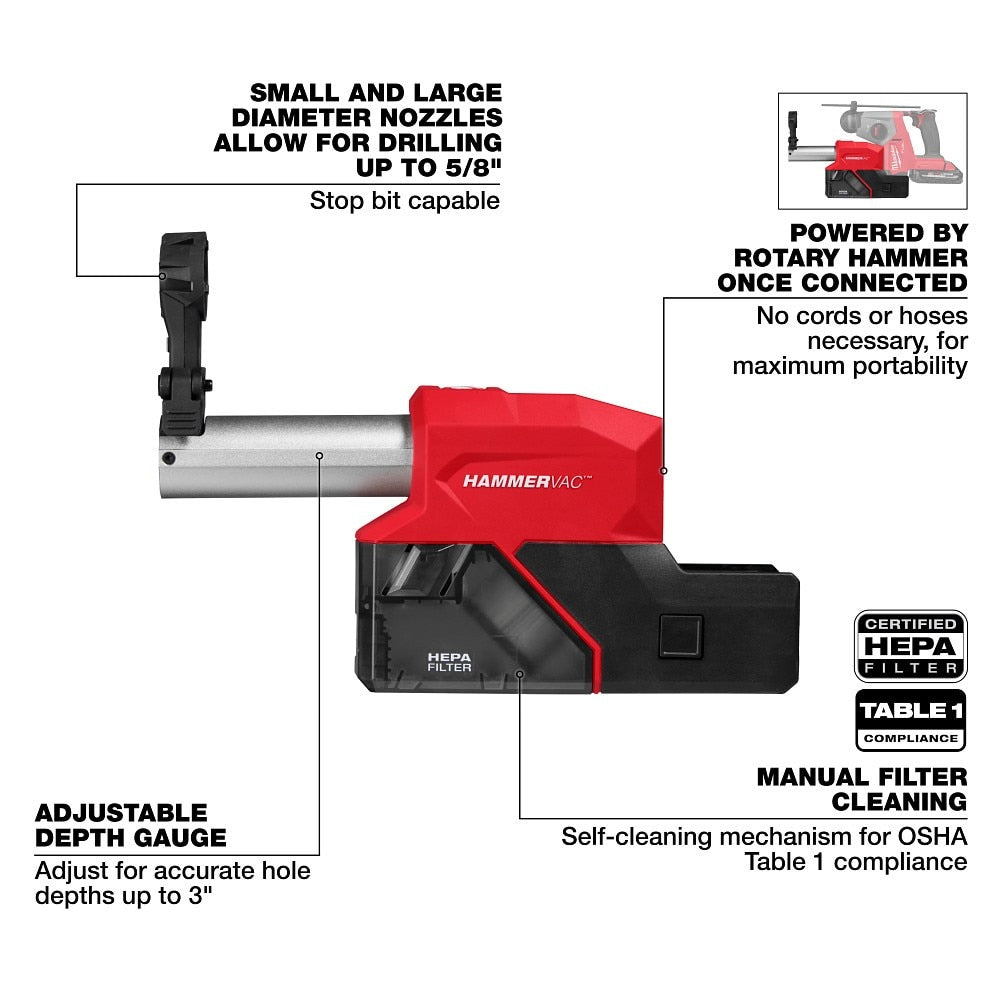 Milwaukee 2908-DE M18 FUEL HAMMERVAC 5/8" Dedicated Dust Extractor - 2