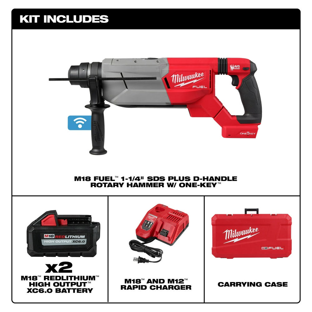 Milwaukee 2916-22 M18 FUEL 1-1/4" SDS Plus D-Handle Rotary Hammer Kit w/ ONE-KEY - 2