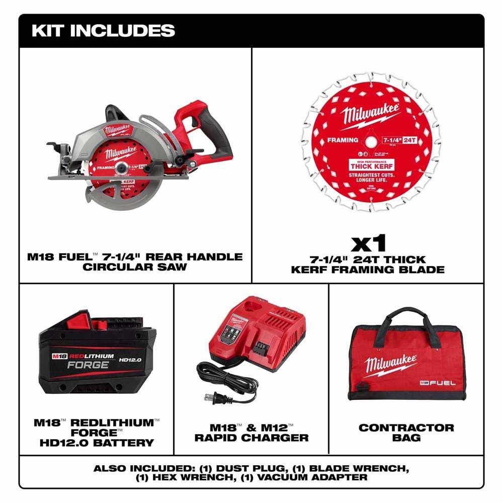 Milwaukee 2930-21HD M18 FUEL 7-1/4" Rear Handle Circular Saw Kit with 12.0Ah Battery/Rapid Charger - 2