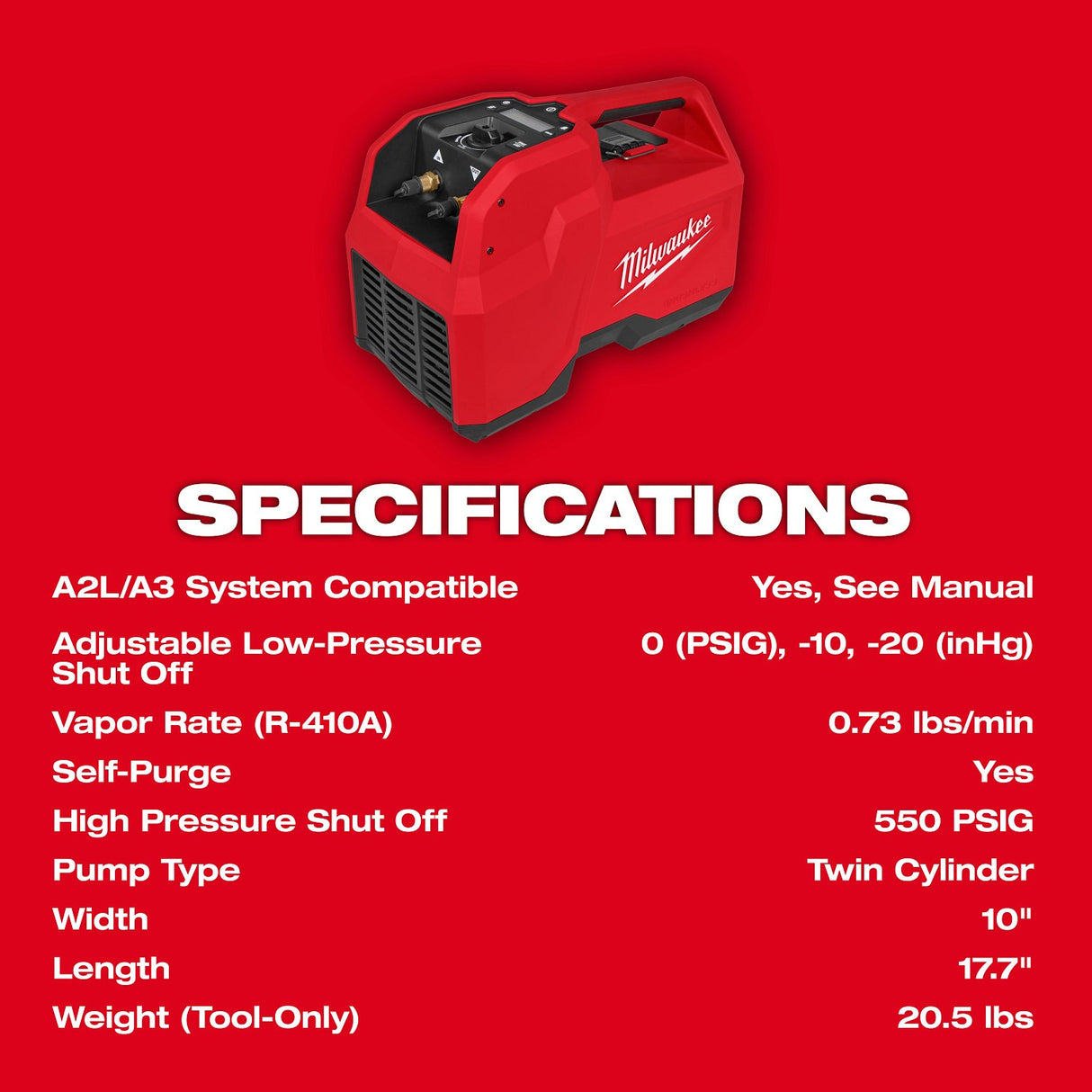 Milwaukee 2938-21 M18 Brushless Refrigerant Recovery Machine Kit with 12.0Ah Battery and Rapid Charger (2 Mesh Filter Screens) - 9