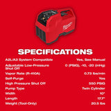 Milwaukee 2938-21 M18 Brushless Refrigerant Recovery Machine Kit with 12.0Ah Battery and Rapid Charger (2 Mesh Filter Screens) - 9
