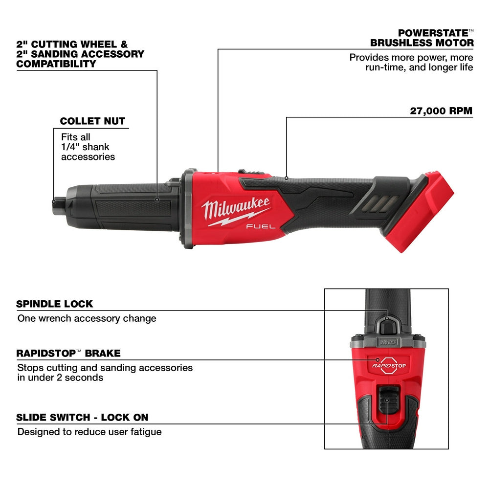 Milwaukee 2939-20 M18 FUEL Braking Die Grinder, Slide Switch - 4