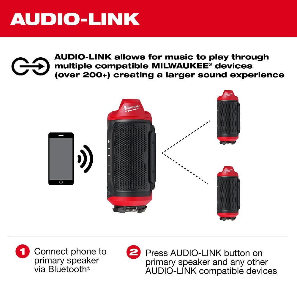 Milwaukee 2955-20 M12 Bluetooth Jobsite Speaker w/ PACKOUT Compatibility - 6