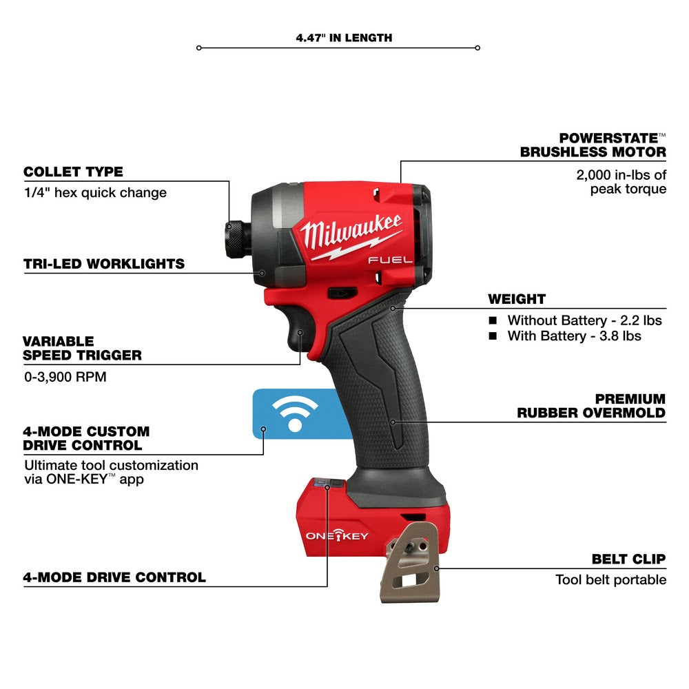 Milwaukee 2957-20 M18 FUEL 1/4" Hex Impact Driver w/ ONE-KEY - 4