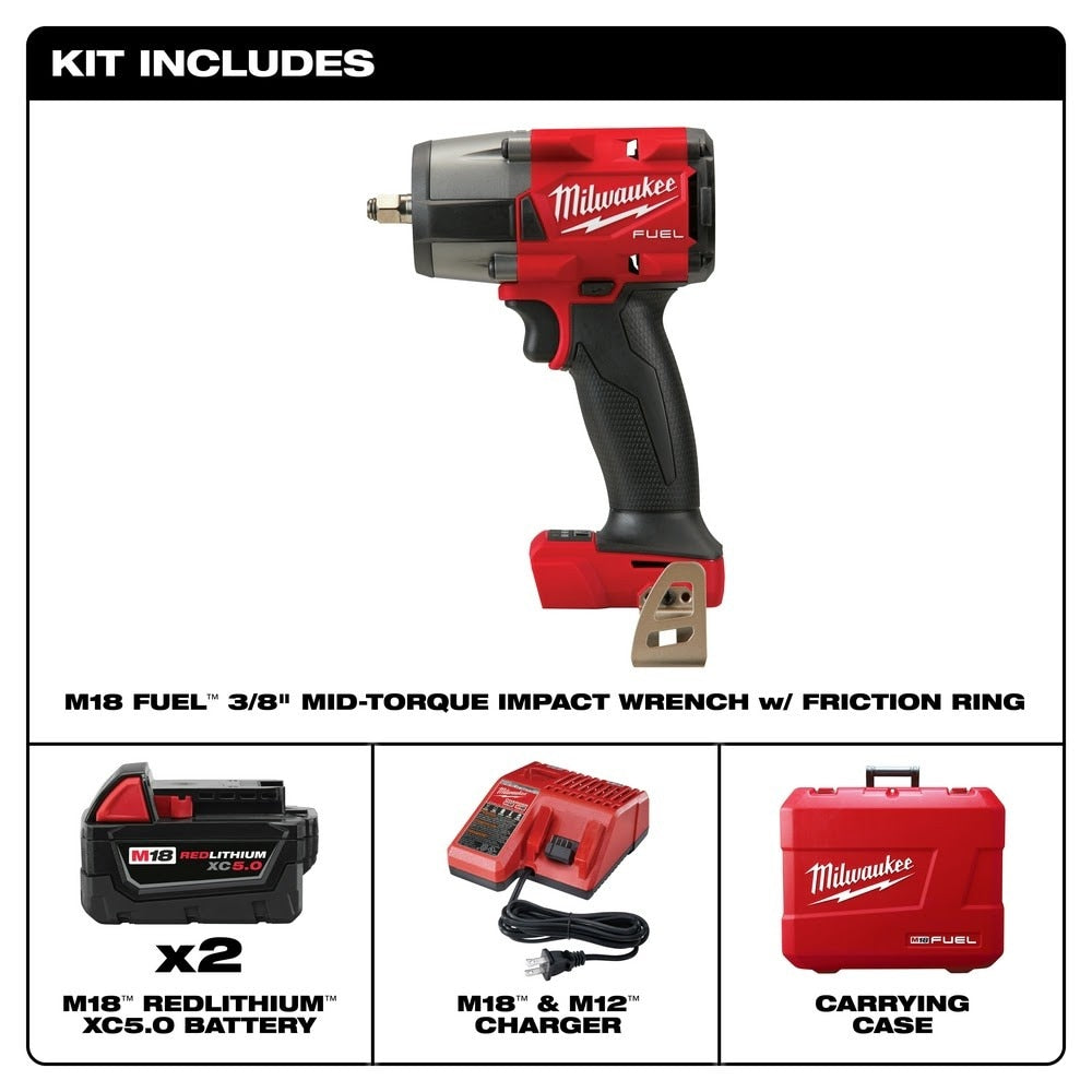 Milwaukee  2960-22  "M18 FUEL™ 3/8 " Mid-Torque Impact Wrench w/ Friction Ring Kit " - 2