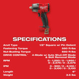 Milwaukee  2962P-22  "M18 FUEL™ 1/2 " Mid-Torque Impact Wrench w/ Pin Detent Kit " - 9