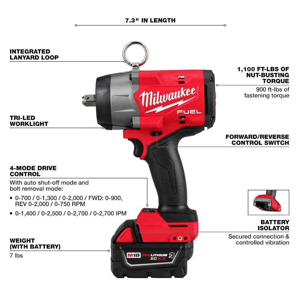 Milwaukee 2966-22 M18 FUEL 1/2" High Torque Impact Wrench w/ Pin Detent Kit - 4