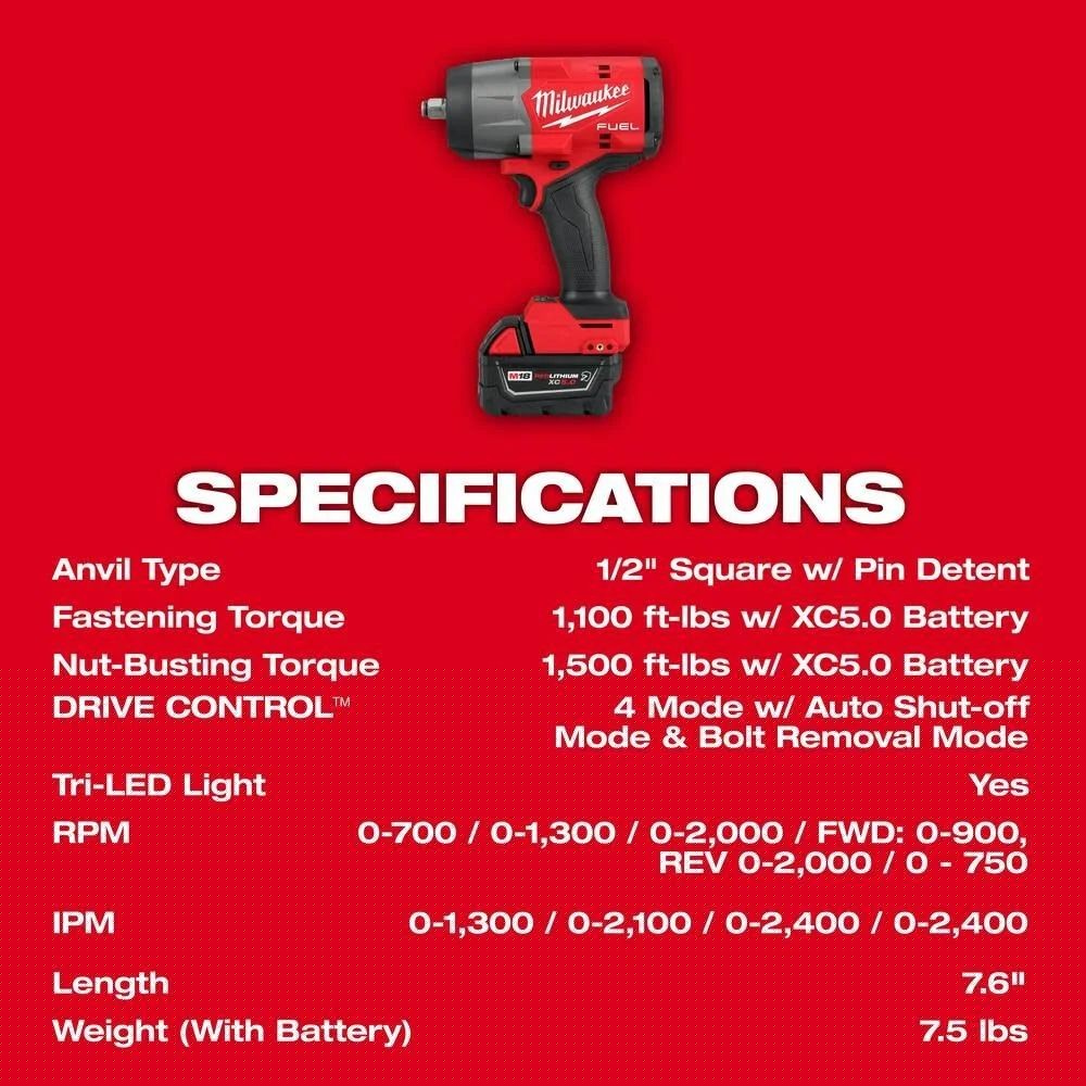 Milwaukee 2967-21B M18 FUEL 1/2" High Torque Impact Wrench w/ Friction Ring Kit - 9