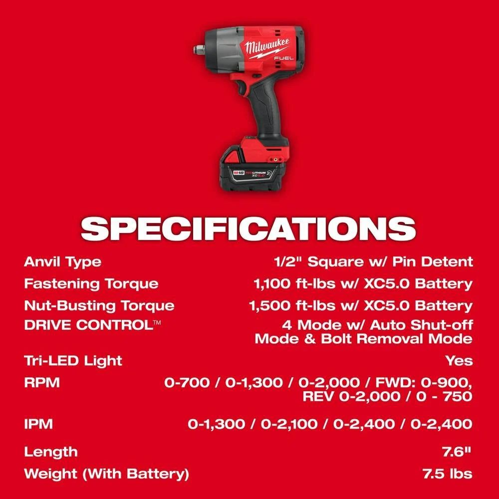 Milwaukee 2967-21B M18 FUEL 1/2" High Torque Impact Wrench w/ Friction Ring Kit - 9