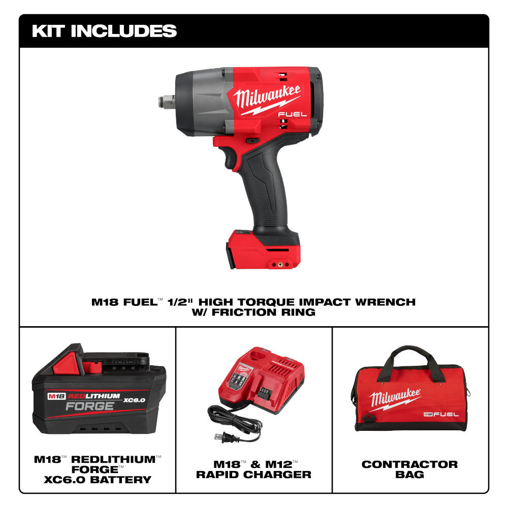 Milwaukee 2967-21F M18 FUEL 1/2" High Torque Impact Wrench w/ Friction Ring REDLITHIUM FORGE Kit - 2