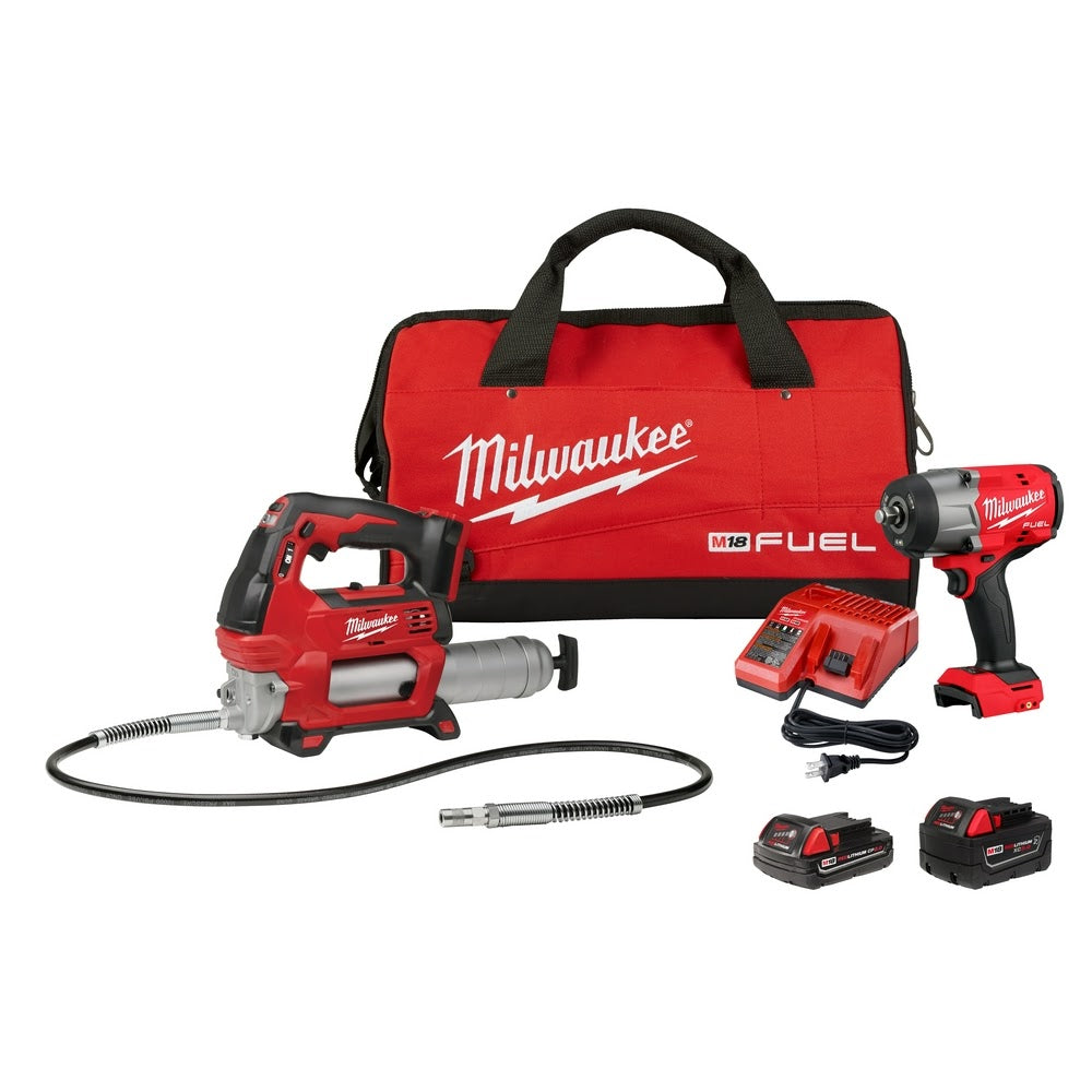 Milwaukee 2967-22GG M18 FUEL 1/2" HTIW w/ Friction Ring & Grease Gun Combo Kit