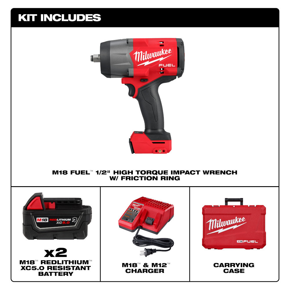 Milwaukee 2967-22 M18 FUEL 1/2" High Torque Impact wrench w/ Friction Ring Kit - 8