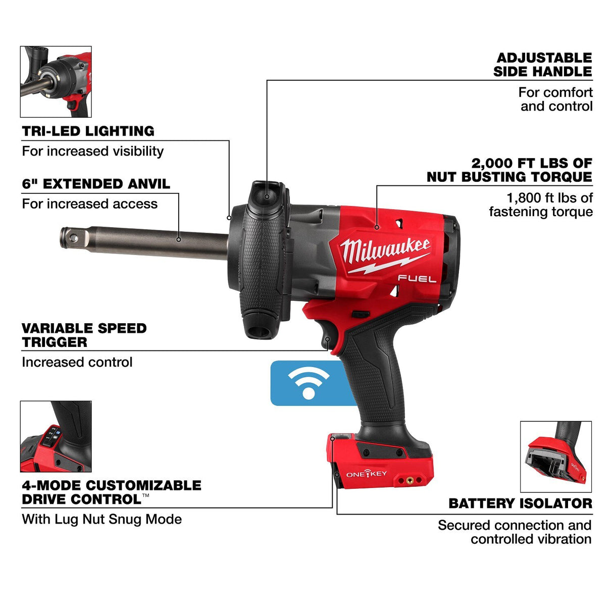 Milwaukee 2969-20 M18 FUEL 3/4" Extended Anvil High Torque Impact Wrench with ONE-KEY - 3