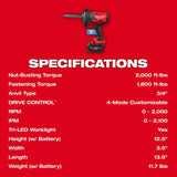 Milwaukee 2969-22 18V 3/4" Extended Anvil High Torque Impact Wrench Kit with ONE-KEY (2 Batteries, 1 Charger) - 11
