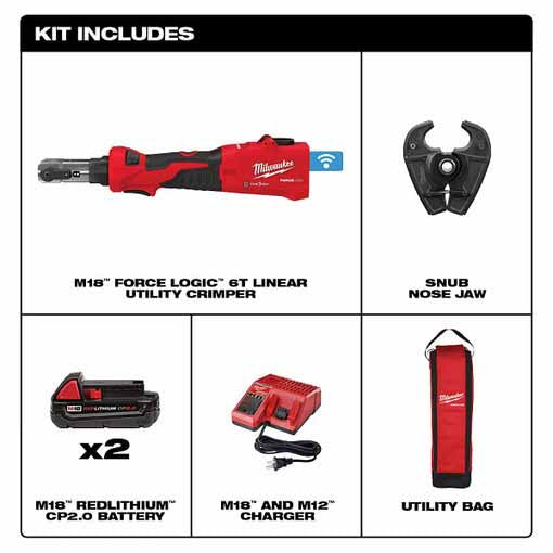 Milwaukee 2978-22 M18™ FORCE LOGIC™ 6T Linear Utility Crimper Kit w/ Snub Nose Jaw - 5