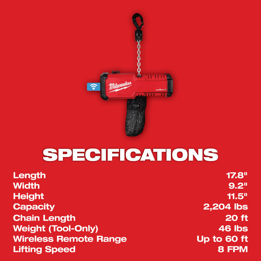 Milwaukee 2983-22HD M18 Compact 1 Ton Chain Hoist w/ One Key - 5