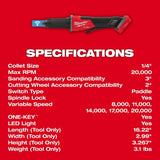 Milwaukee 2984-20 M18 FUEL Variable Speed, Braking Die Grinder, Paddle Switch w/ ONE-KEY - 9