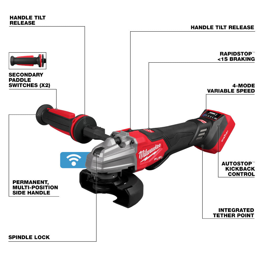 Milwaukee 2986-20 M18 FUEL 4-1/2" / 5" Dual-Trigger Braking Grinder - 3