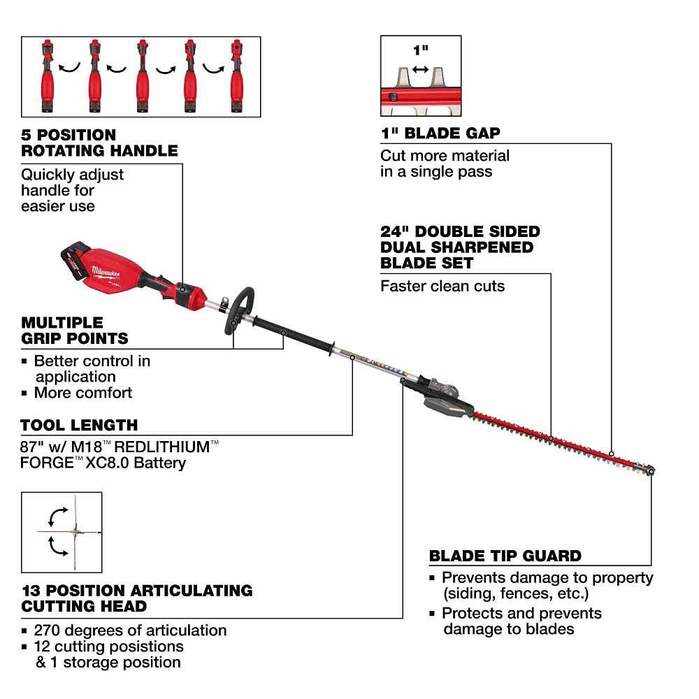 Milwaukee 3012-21 M18 FUEL Pole Articulating Hedge Trimmer Kit - 2