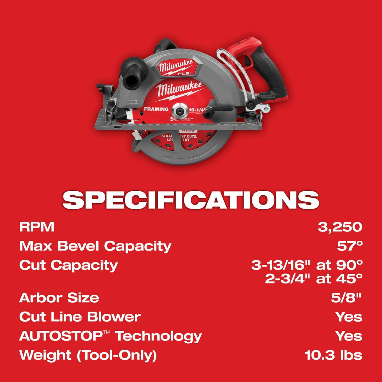 Milwaukee 3026-20 M18 FUEL 10-1/4" Rear Handle Circular Saw - 9