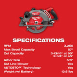 Milwaukee 3026-21HD M18 FUEL 10-1-4" Rear Handle Circular Saw Kit with Rapid Charger (12.0Ah Battery) - 9