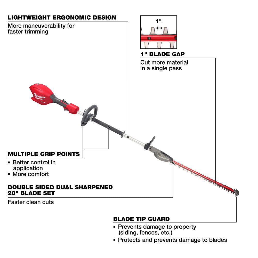 Milwaukee 3043-20 M18 FUEL Short Pole Hedge Trimmer - 3