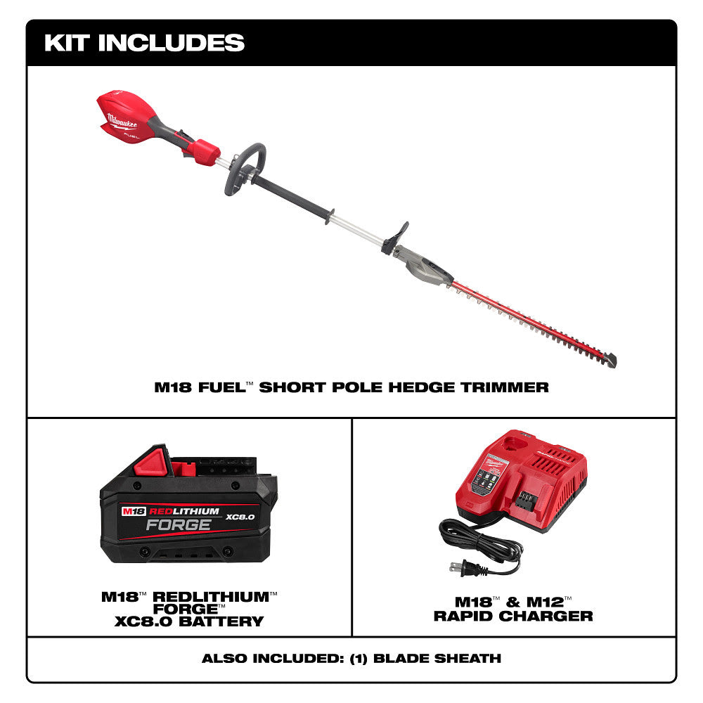 Milwaukee 3043-21 M18 FUEL Short Pole Hedge Trimmer Kit - 3