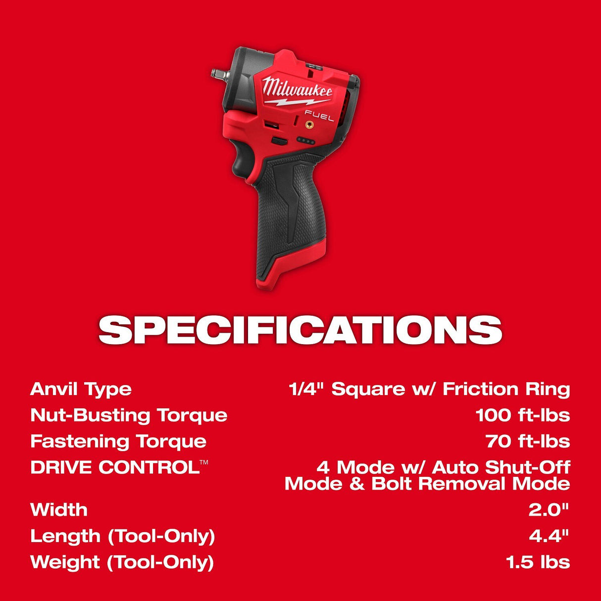 Milwaukee 3048-20 M12 FUEL 1/4" Subcompact Impact Wrench with Friction Ring - 7