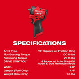 Milwaukee 3048-20 M12 FUEL 1/4" Subcompact Impact Wrench with Friction Ring - 7