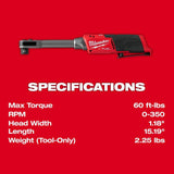 Milwaukee 3050-20 M12 FUEL INSIDER Extended Reach Box Ratchet - 11