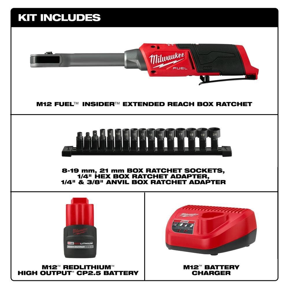 Milwaukee 3050-21 M12 FUEL INSIDER Extended Reach Box Ratchet Kit - 3