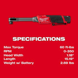 Milwaukee 3050-21 M12 FUEL INSIDER Extended Reach Box Ratchet Kit - 11