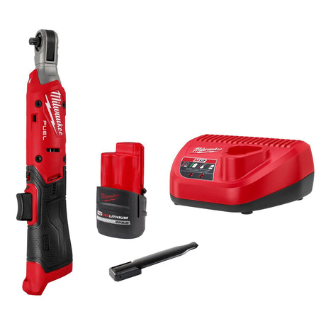 Milwaukee 3052-21 M12 FUEL 1/4 Inch Ratchet Kit with 550 RPM and 45 ft-lbs Max Torque (1 Battery)