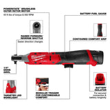 Milwaukee 3052-21 M12 FUEL 1/4 Inch Ratchet Kit with 550 RPM and 45 ft-lbs Max Torque (1 Battery) - 3