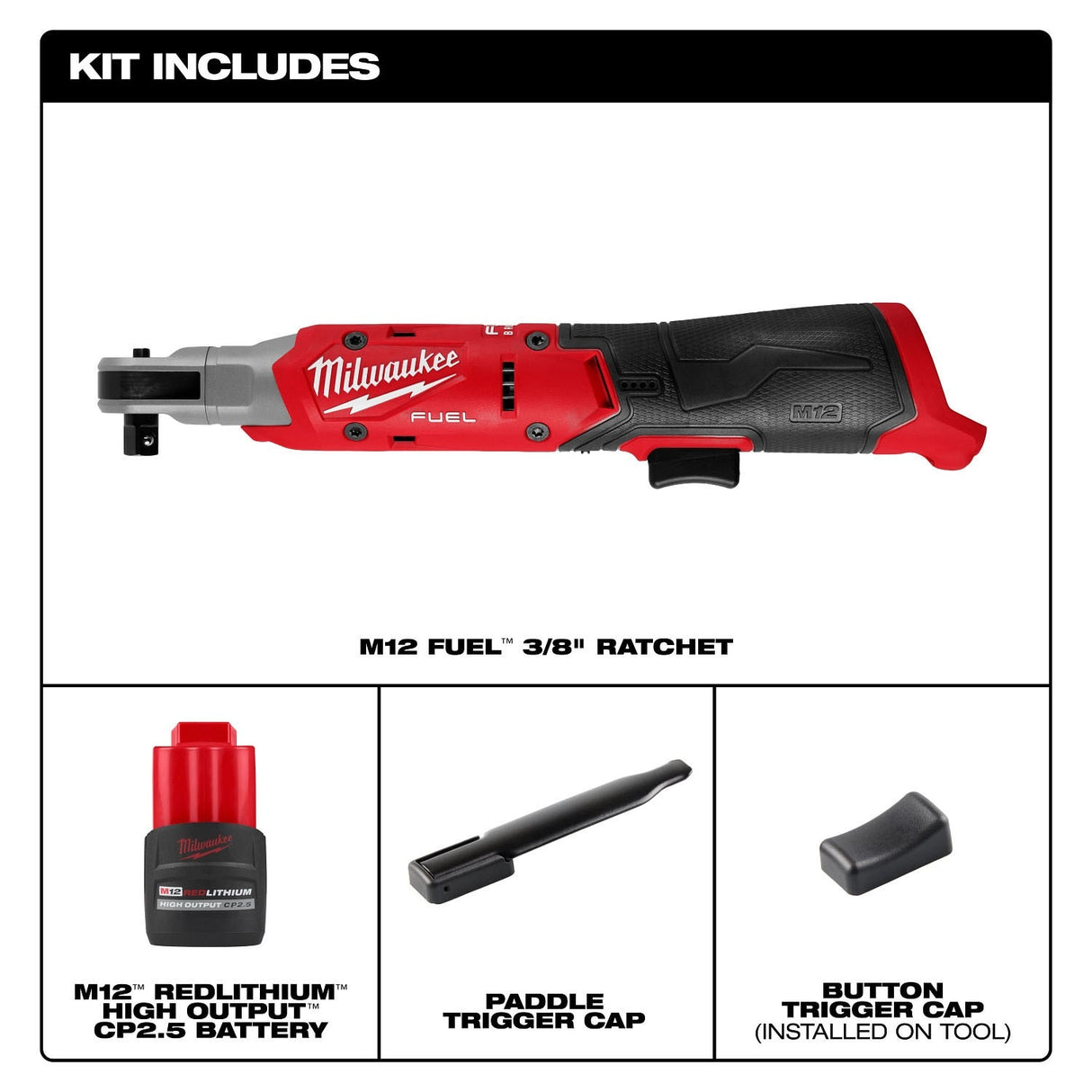 Milwaukee 3053-21 M12 FUEL 3/8 inch Cordless Ratchet Kit with Brushless Motor and 70 ft-lbs Torque (2.5Ah Battery) - 4