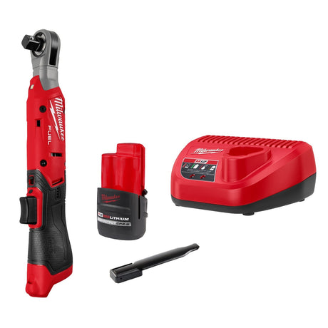 Milwaukee 3054-21 M12 FUEL 1/2 Inch Ratchet Kit with 80 ft-lbs torque and 300 RPM (2.5Ah Battery)