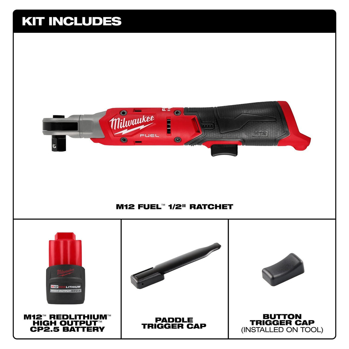 Milwaukee 3054-21 M12 FUEL 1/2 Inch Ratchet Kit with 80 ft-lbs torque and 300 RPM (2.5Ah Battery) - 4