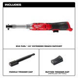 Milwaukee 3058-20 M12 FUEL 1/4" Extended Reach Cordless Ratchet Tool Only - 4