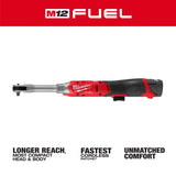 Milwaukee 3058-21 M12 FUEL 1/4" Extended Reach Ratchet Kit with 2.5Ah Battery and Charger - 2