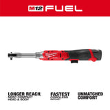 Milwaukee 3058-21 M12 FUEL 1/4" Extended Reach Ratchet Kit with 2.5Ah Battery and Charger - 2