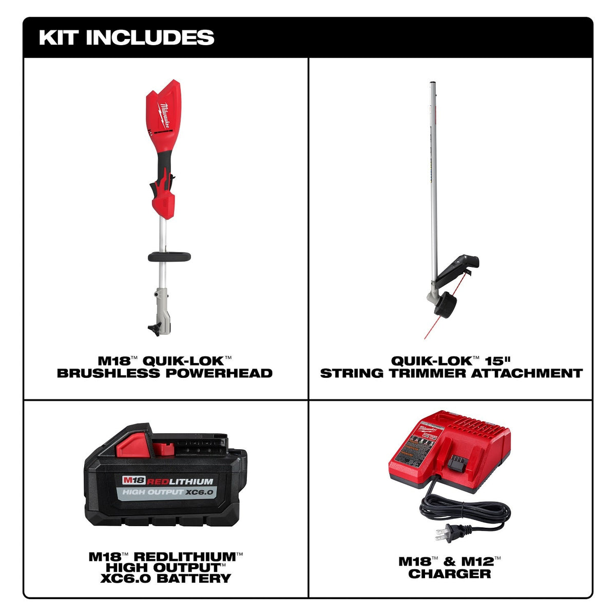 Milwaukee 3115-21ST M18 QUIK-LOK Brushless 15" String Trimmer Kit with 6 Ah Battery and Charger - 8