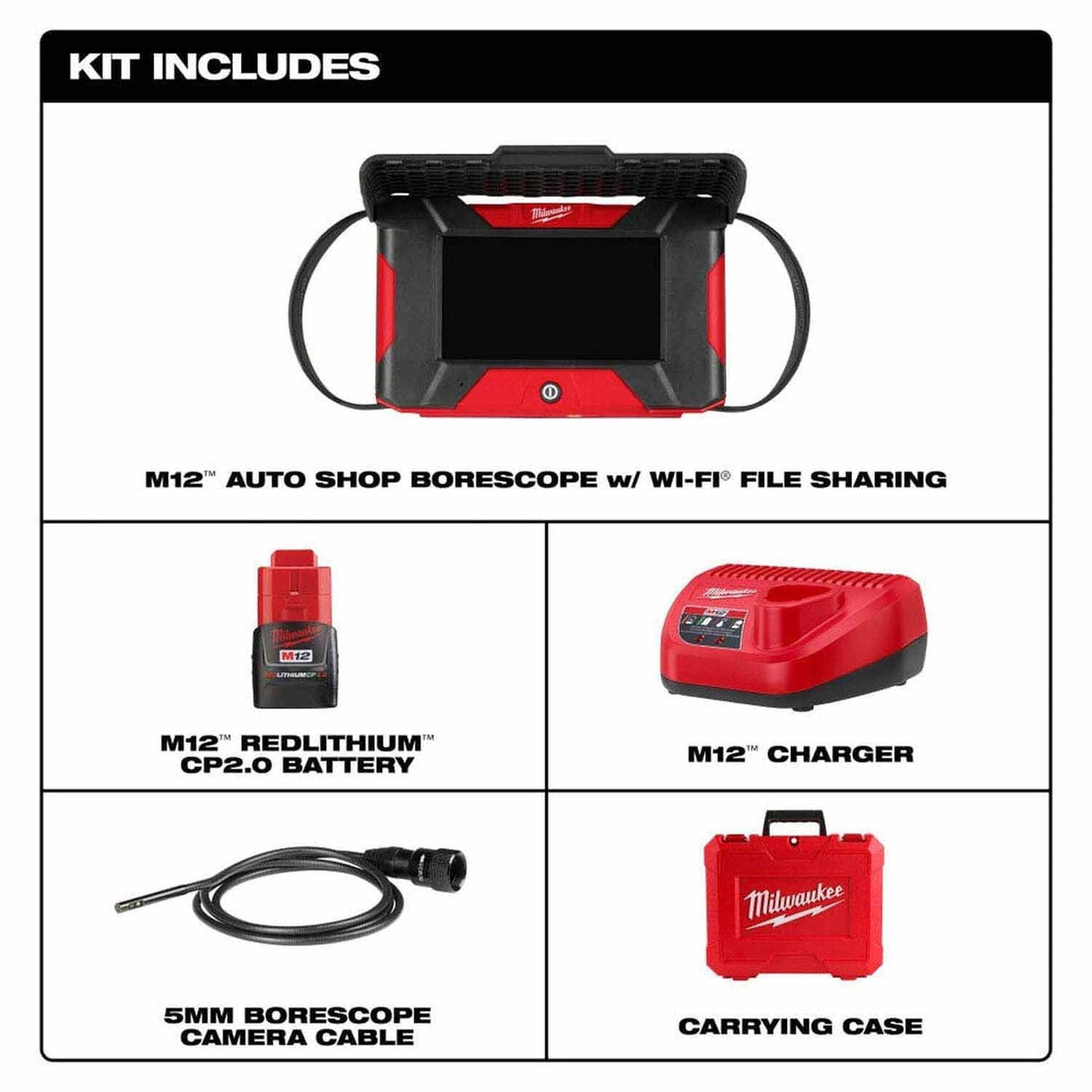 Milwaukee 3151-21 M12 Auto Shop Borescope with Wi-Fi File Sharing Kit - 3